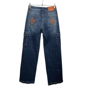 Princess Polly Wide Leg Jeans Size 4 Cargo Pockets Embroidered Women's 27x32